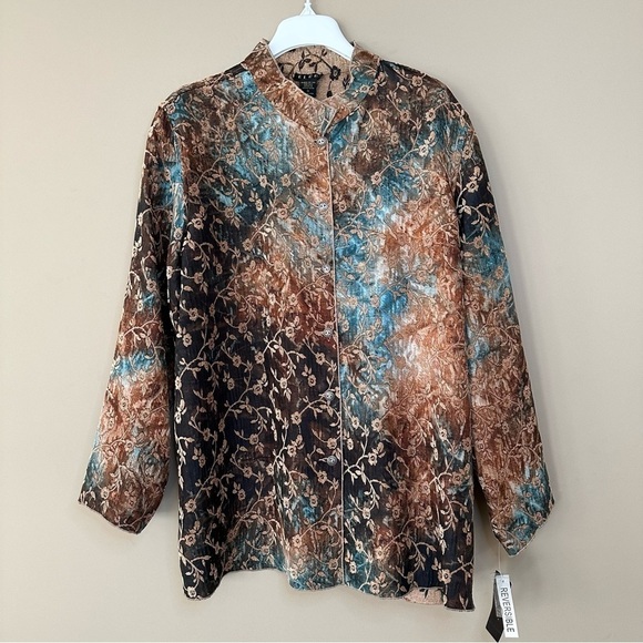 ELCC Jackets & Blazers - NEW ELCC Women 1X Floral Tapestry Jacket Reversible Blue Brown Gold Fall Winter